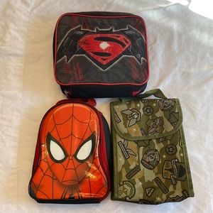 Lot of 3 Kids Canvas Lunchboxes - Batman vs Superman, Spider-Man and Air Force
